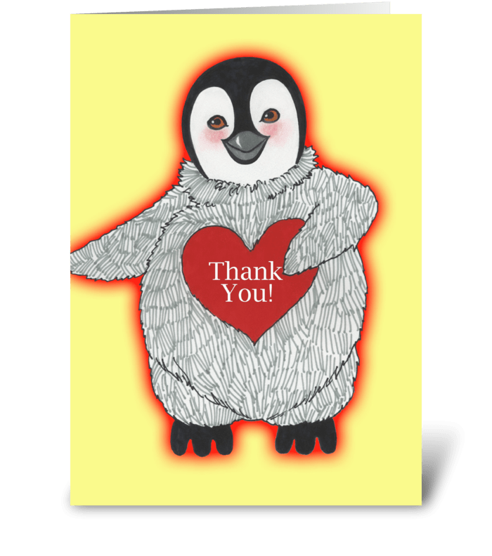 Penguin with Heart Thank You greeting card