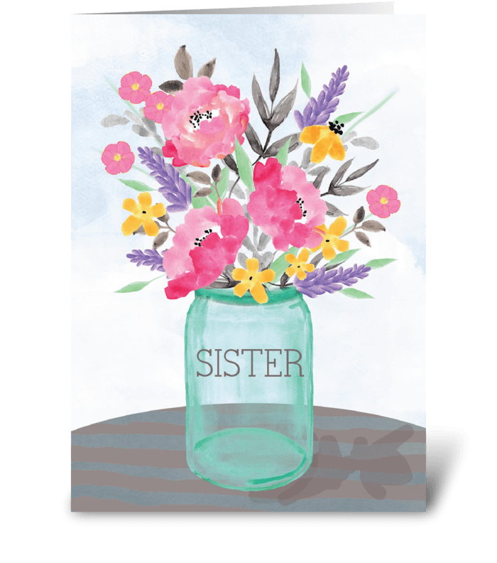 Sister Mother's Day Jar Vase with Flower greeting card