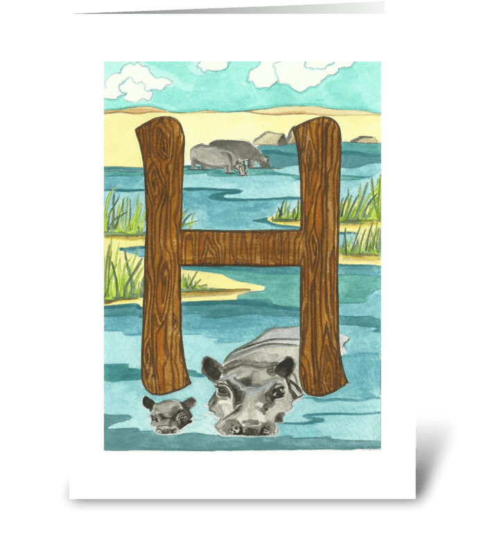 H for Hippo greeting card