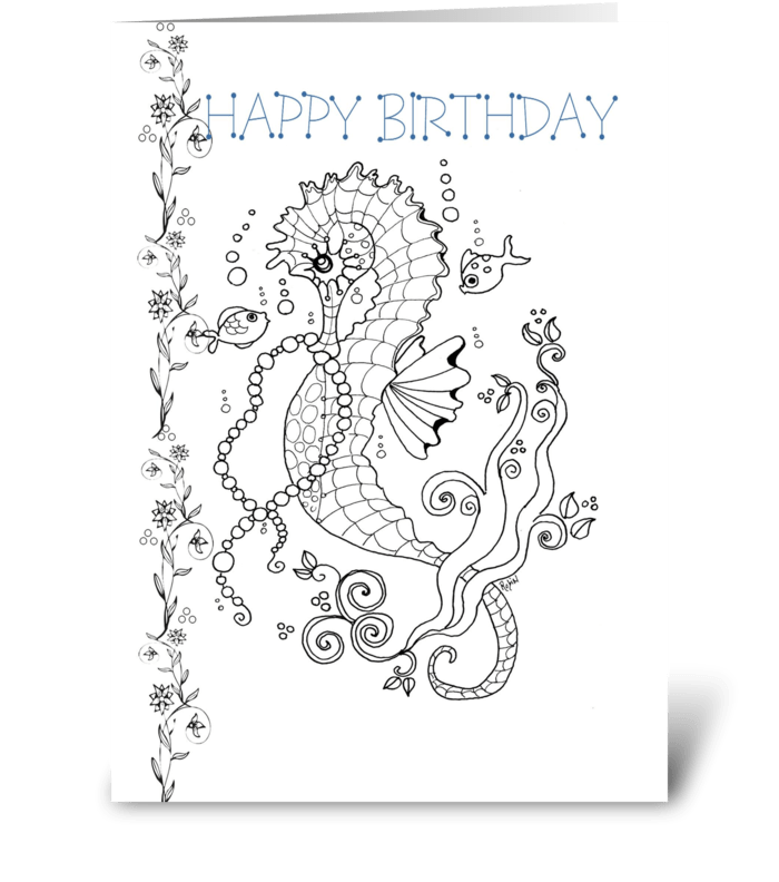 Color-Me Sea Horse, Birthday ART greeting card