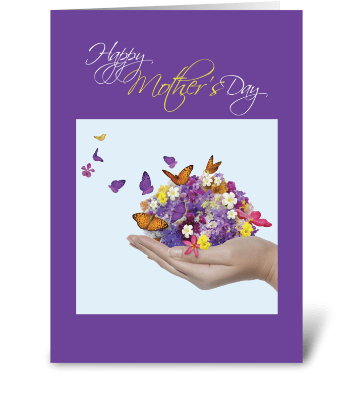 Mother's Day Hand with Flowers Butterfly greeting card