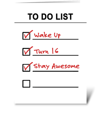 16th Birthday With To Do List greeting card