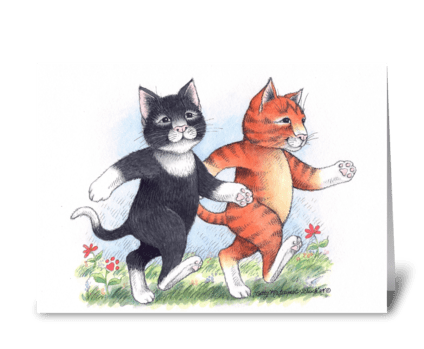 Walking Cat Buddies Friendship #65 greeting card