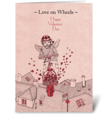 Valentine's-Day_drawing-love-on-wheels greeting card