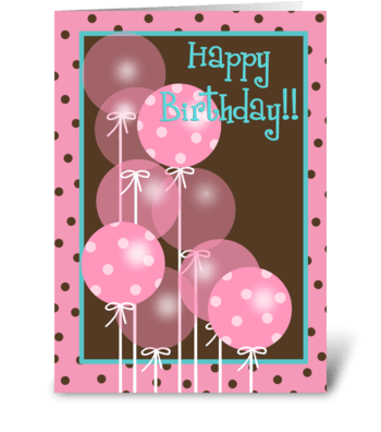 Pink Happy Birthday Balloons greeting card