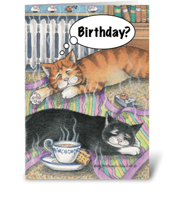 Birthday Cats Napping on Blanket #7 greeting card