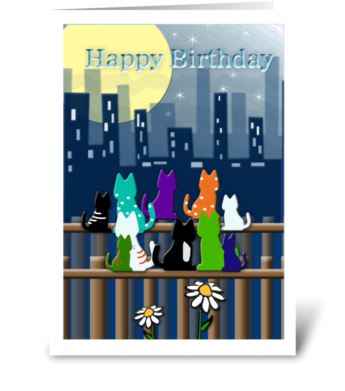 Cool Cat Birthday, Colorful! greeting card
