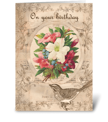 Pretty Flowers & Bird greeting card