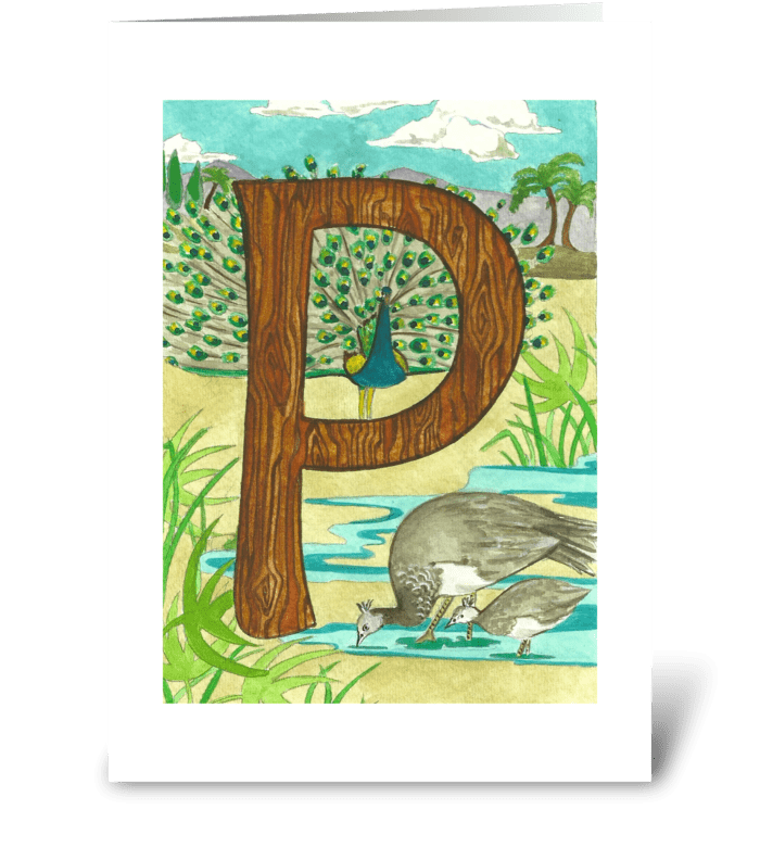 P for Peafowl greeting card