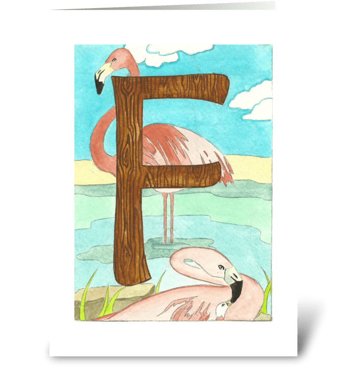 F for Flamingo greeting card