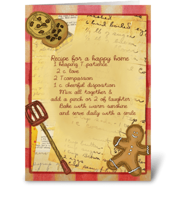 Recipe for a happy home greeting card