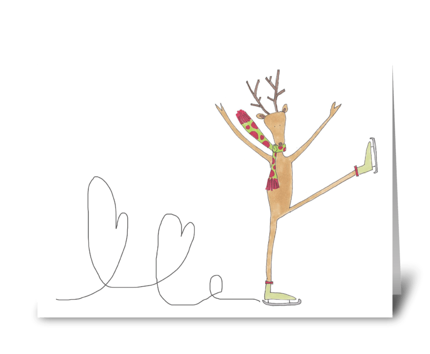 reindeer ice skater greeting card