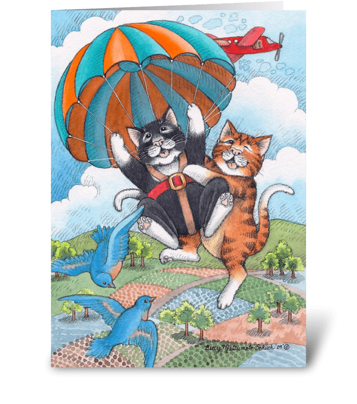 Skydiving Cats Happy Birthday #57 greeting card