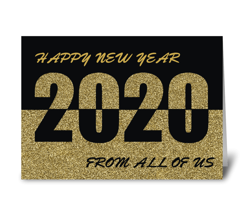 From All of Us Happy New Year 2020, Gold greeting card