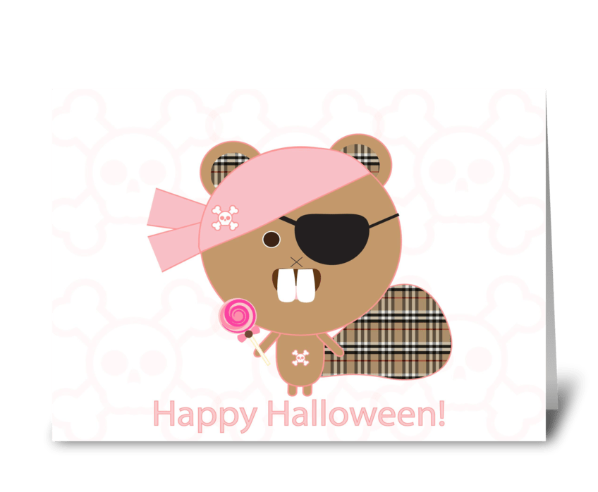 Pirate Beaver Halloween greeting card