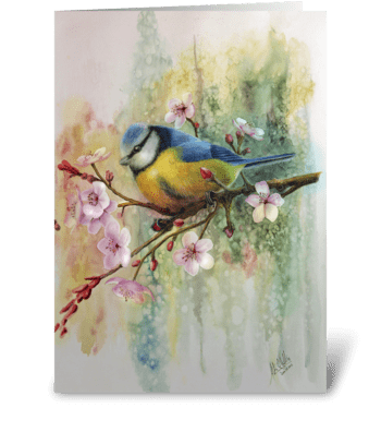 Blue Tit and Plum Blossoms greeting card