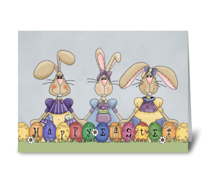 Happy Easter Bunnies & Eggs  greeting card
