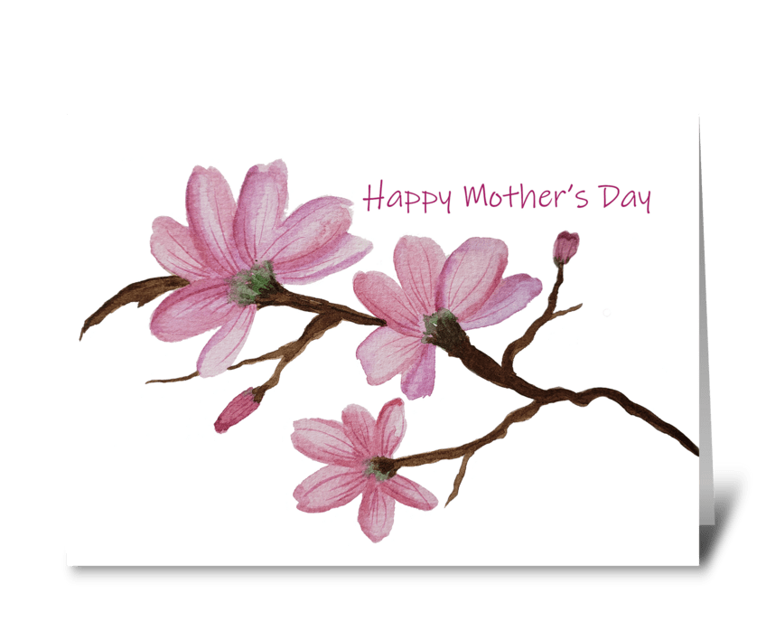 Mother's Day Pink Magnolia Watercolor greeting card
