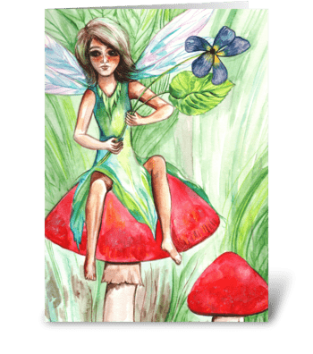 Pixie on a Mushroom greeting card