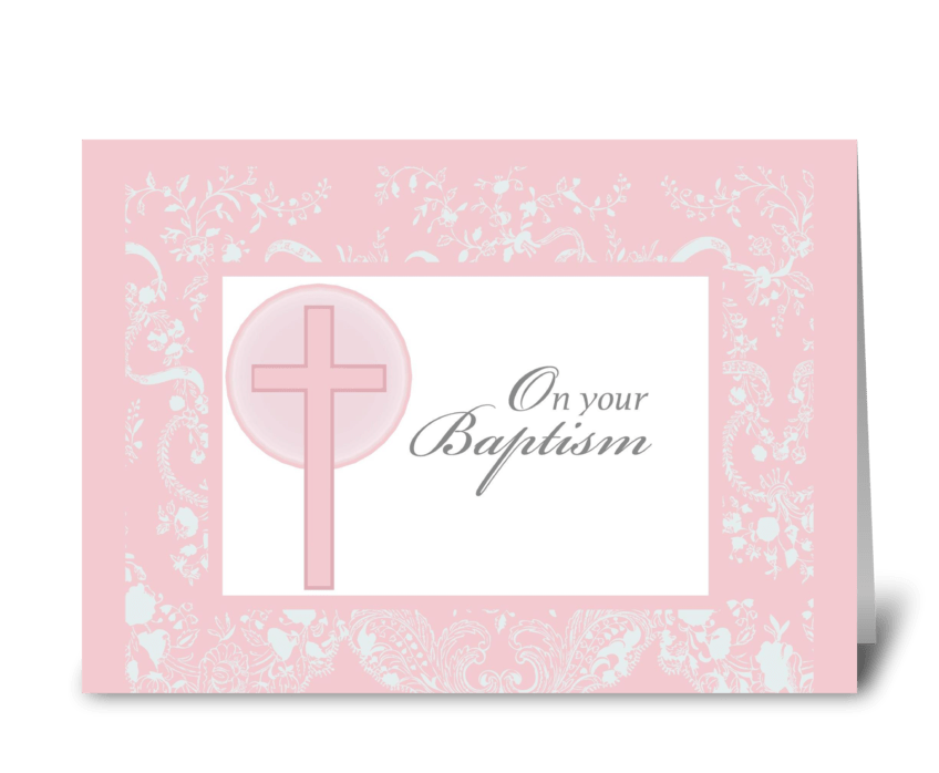 2790 Christening, Pink Lace, Baptism greeting card