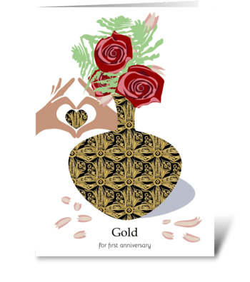 First Anniversary Gold Work Vase greeting card