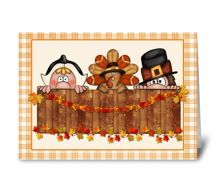 Thanksgiving Pilgrims, Turkey greeting card