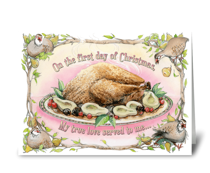A partridge in a pear sauce greeting card
