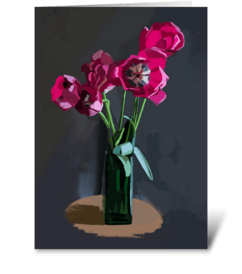 Tulips in a vase greeting card