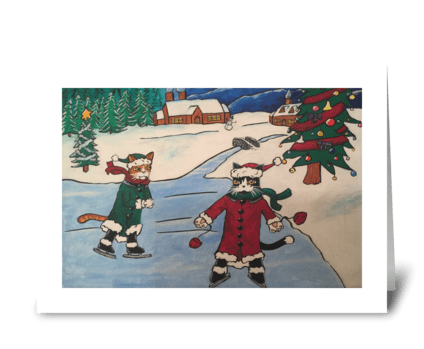 Christmas Ice Skating Cats greeting card