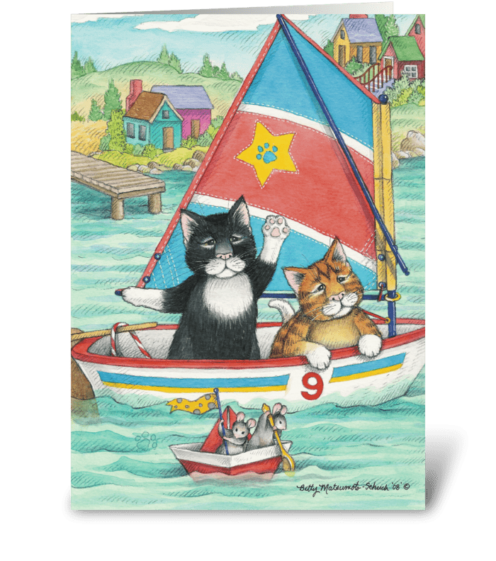 Sailing Cats Birthday #30 greeting card