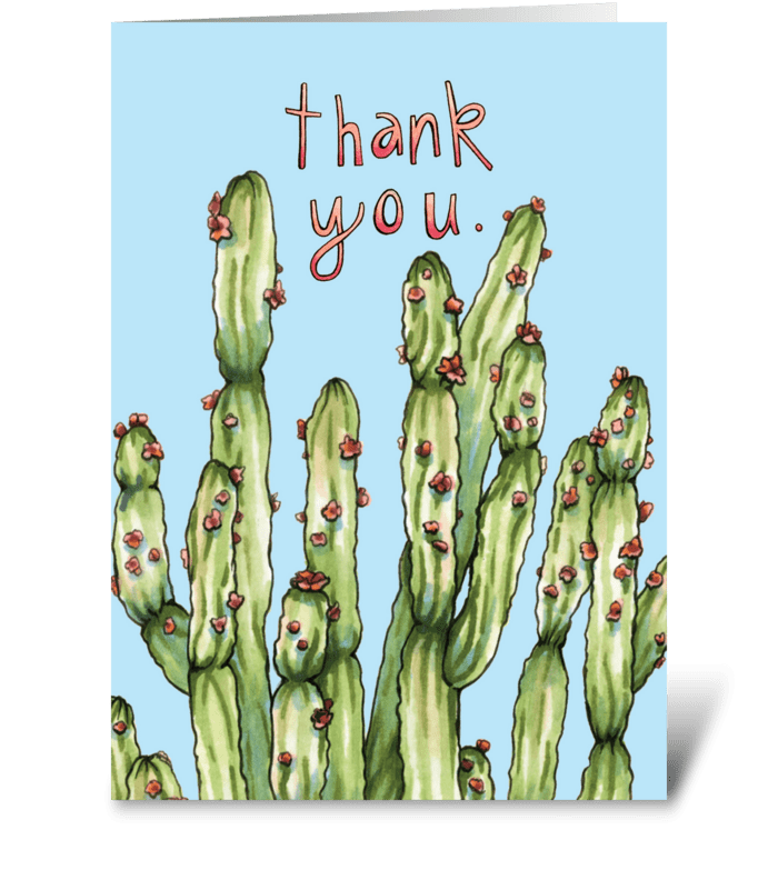 Gratitude Cactus (Blue) greeting card
