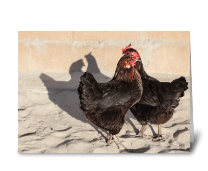 Roosters On The Beach greeting card