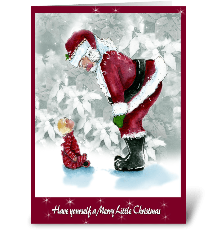 Santa and Little One, Christmas Greeting greeting card