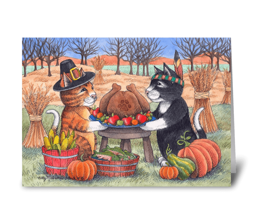 Happy Thanksgiving Pilgrim Cats #97 greeting card