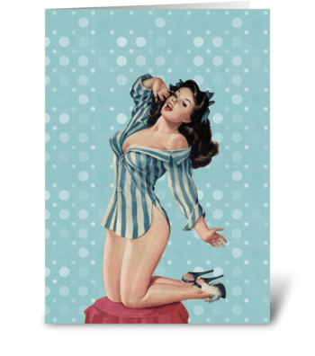 Sexy Woman in Blue Father's Day Card greeting card