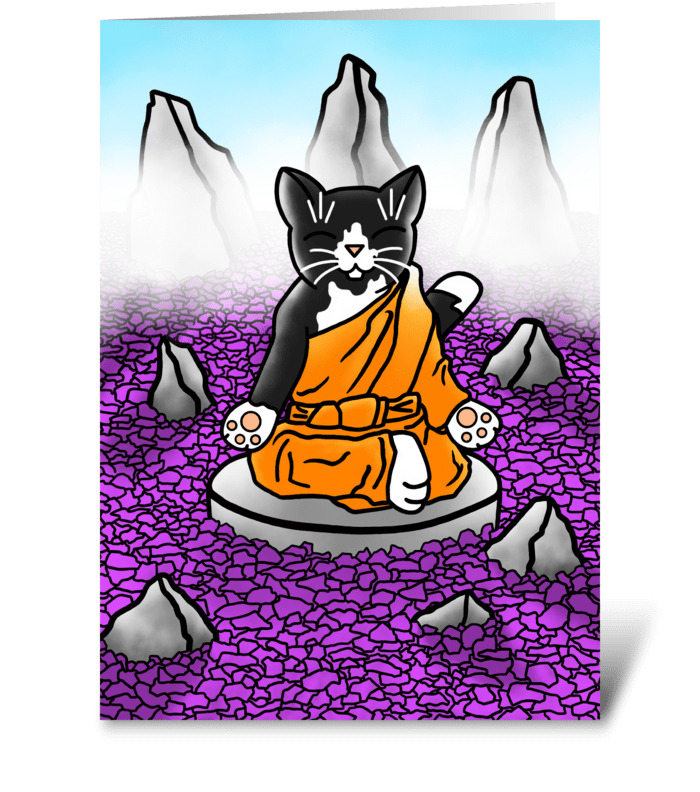 Buddhist Tuxedo Meditation Cat greeting card