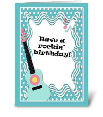 Blue Guitar, Polka Dot Birthday Card  greeting card