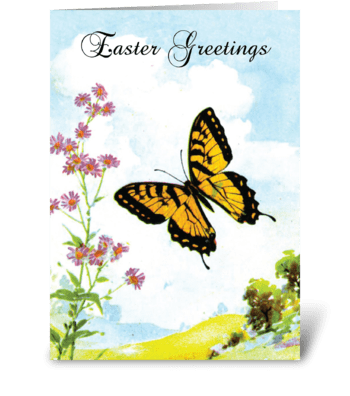 Easter Butterfly Flowers greeting card