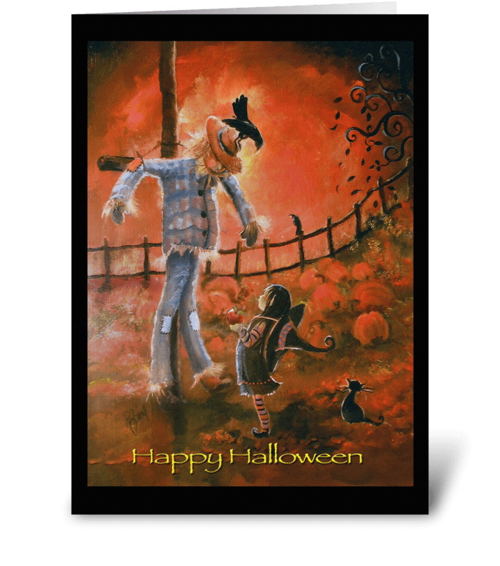 Scarecrow and Witch, Halloween Greeting greeting card