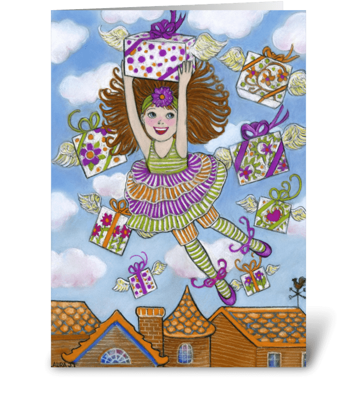 Little Girl with Presents Birthday Card greeting card