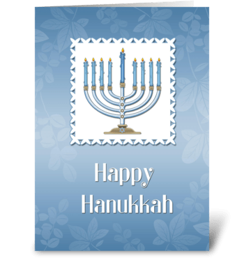 Happy Hanukkah, Blue Menorah greeting card