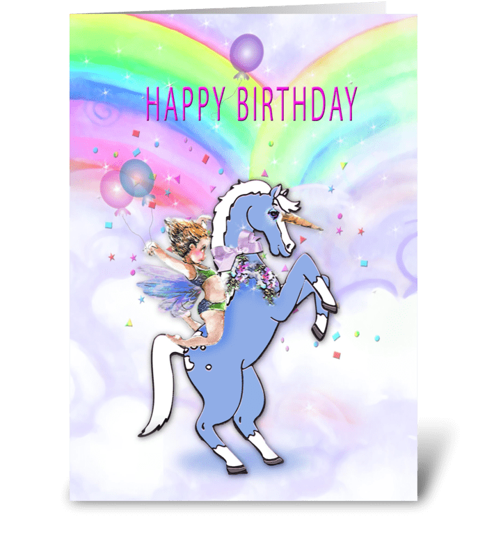 faery and Unicorn, Child's Birthday greeting card