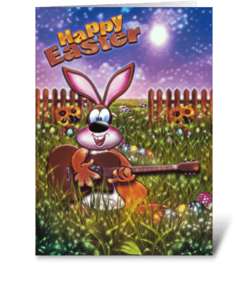 Guitar Playing Rabbit greeting card