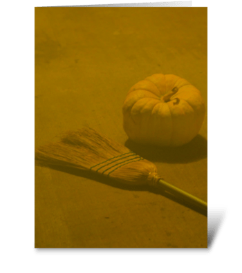 Broom & Pumpkin greeting card