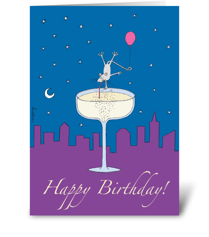 Champagne Mouse Birthday greeting card
