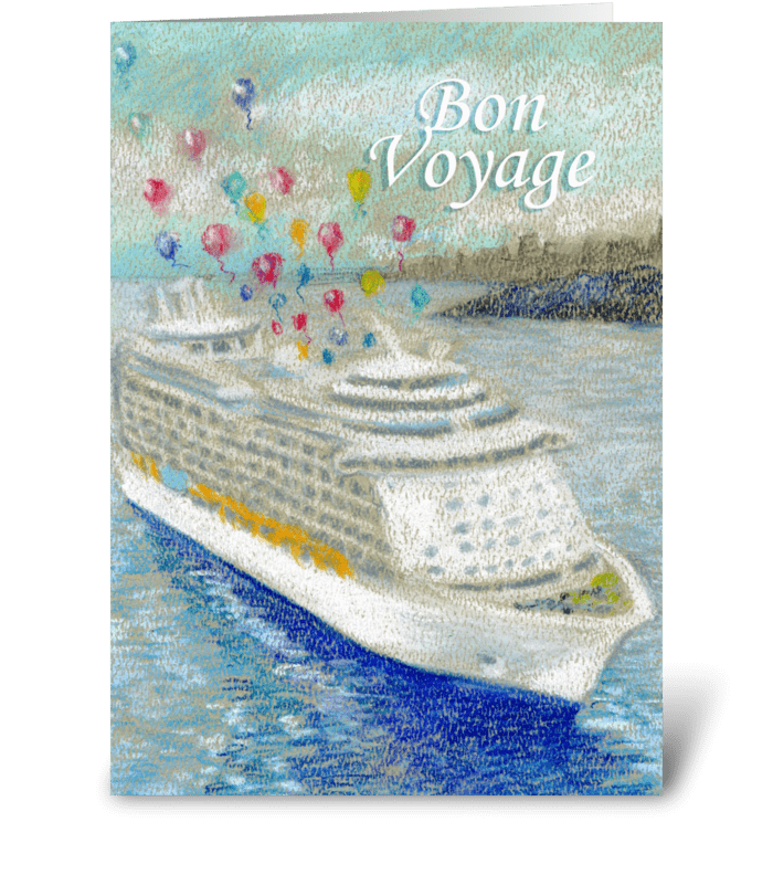 Bon Voyage Cruise Ship with Balloons greeting card