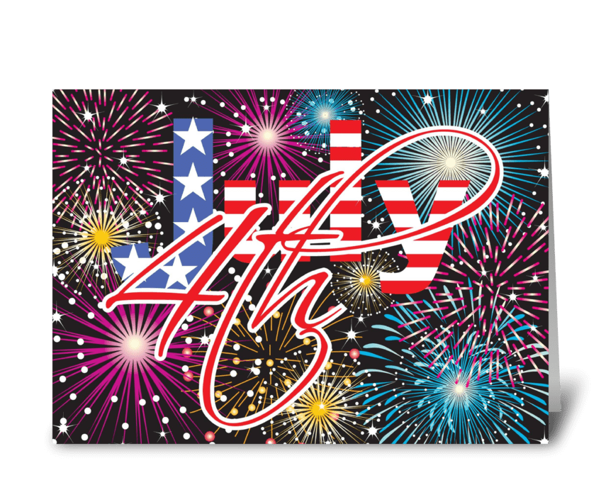Fireworks of July greeting card