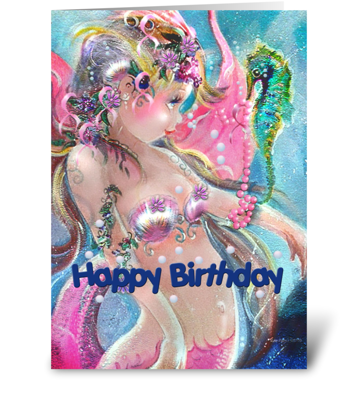 Happy Birthday Mermaid in PINK greeting card