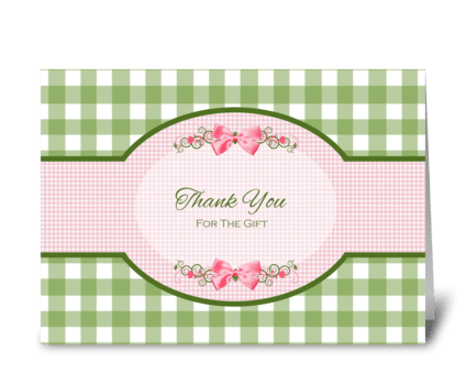 Thank You For Gift Girly Green Gingham greeting card