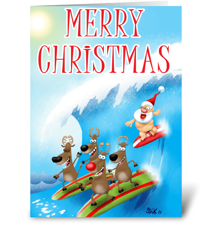 Santa Surfin' greeting card